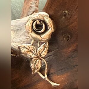 Sterling Rose Brooch with Leaf Detail